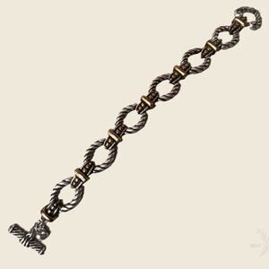 Brighton Silver Gold Rope Oval Link Toggle Bracelet Adjustable